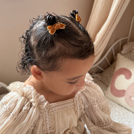 Mini Bow Clips | Golden Ochre Velvet