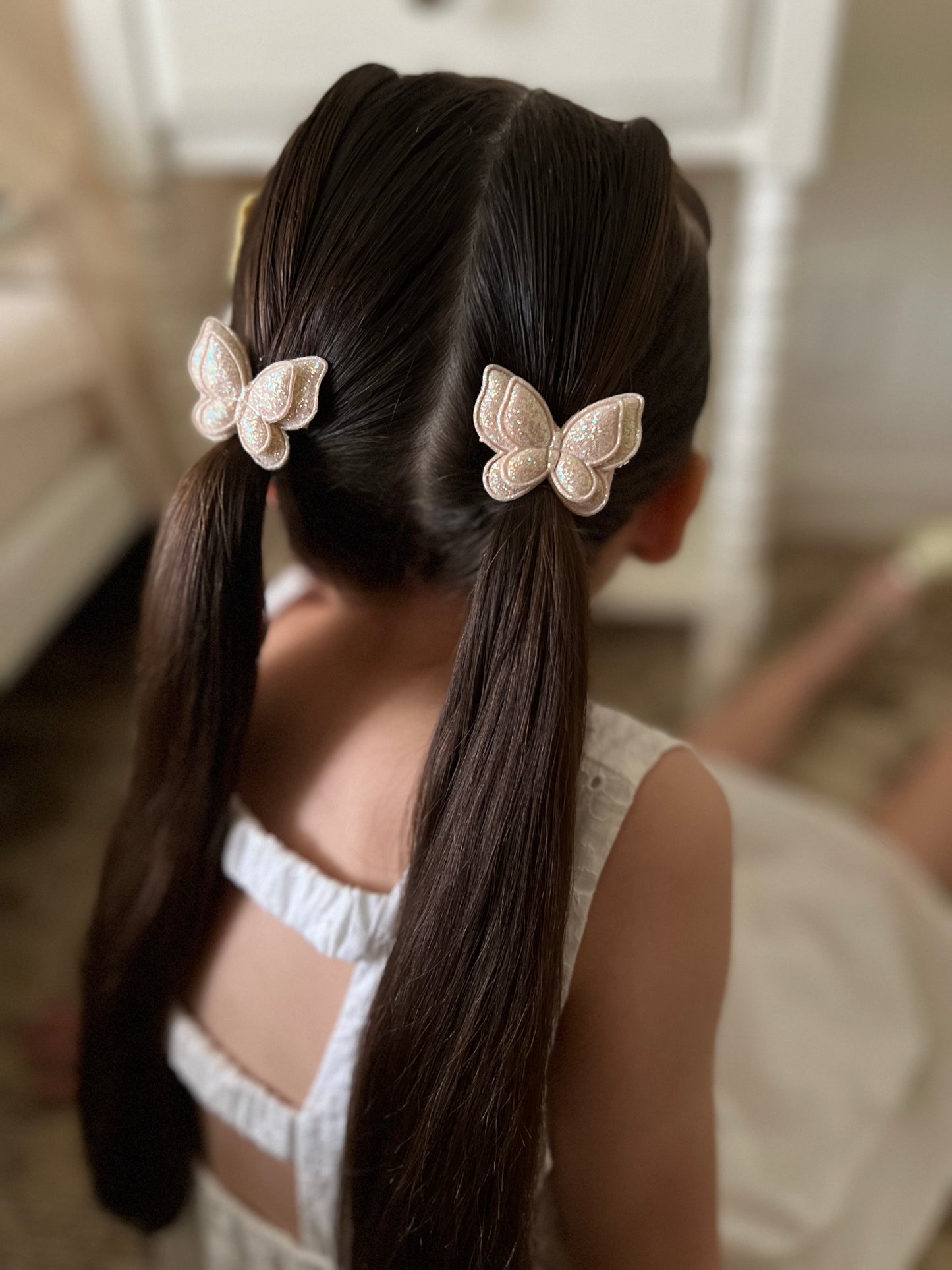 Pigtail Clips | Champagne Glitter Butterflies