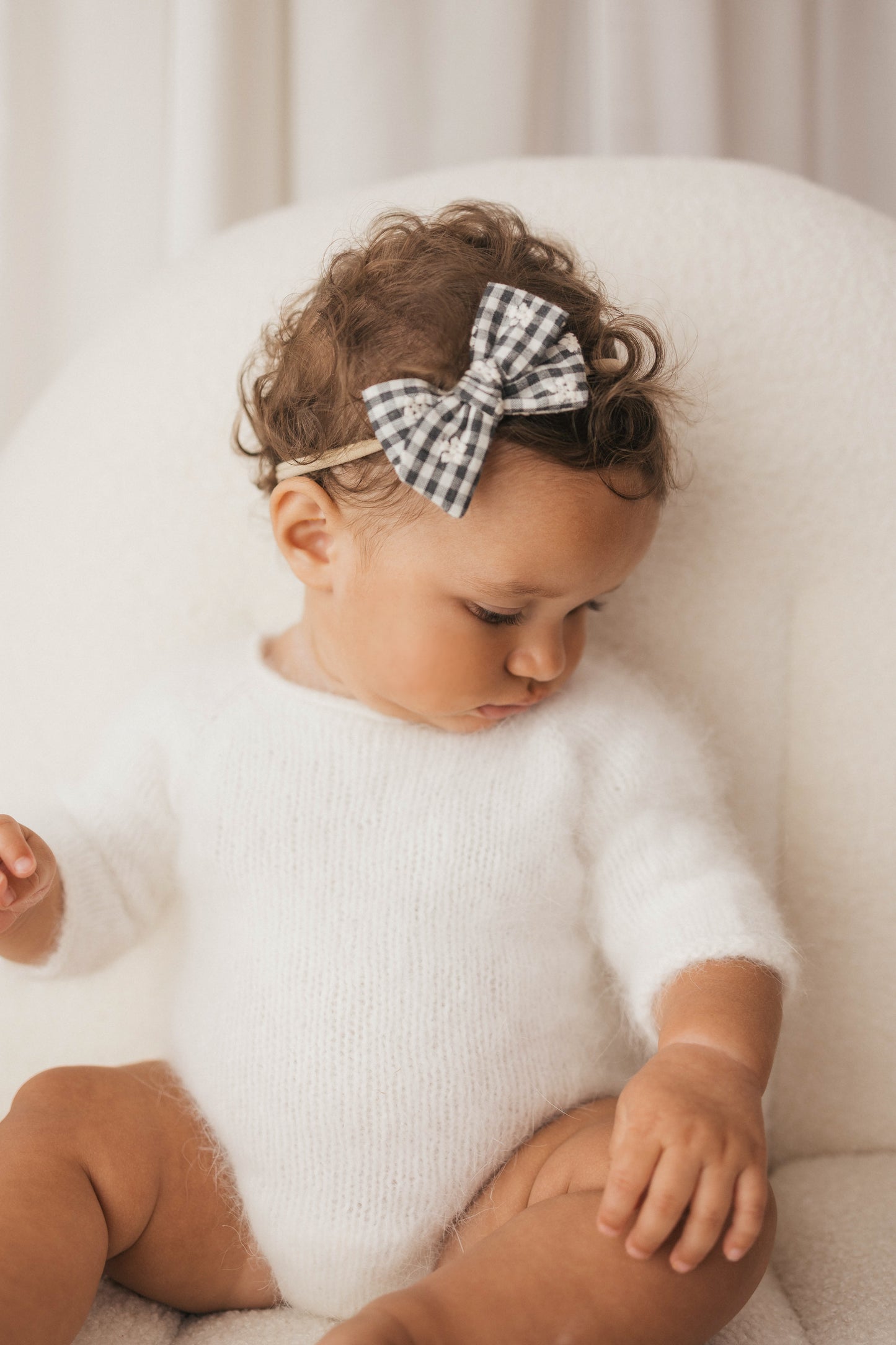 Classic Bow | Monochrome Gingham Floral (Clip or Headband)