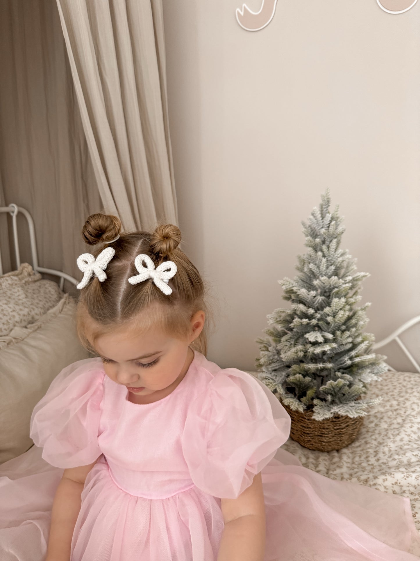 Dainty Knit Pigtail Bows | Whipped Cream