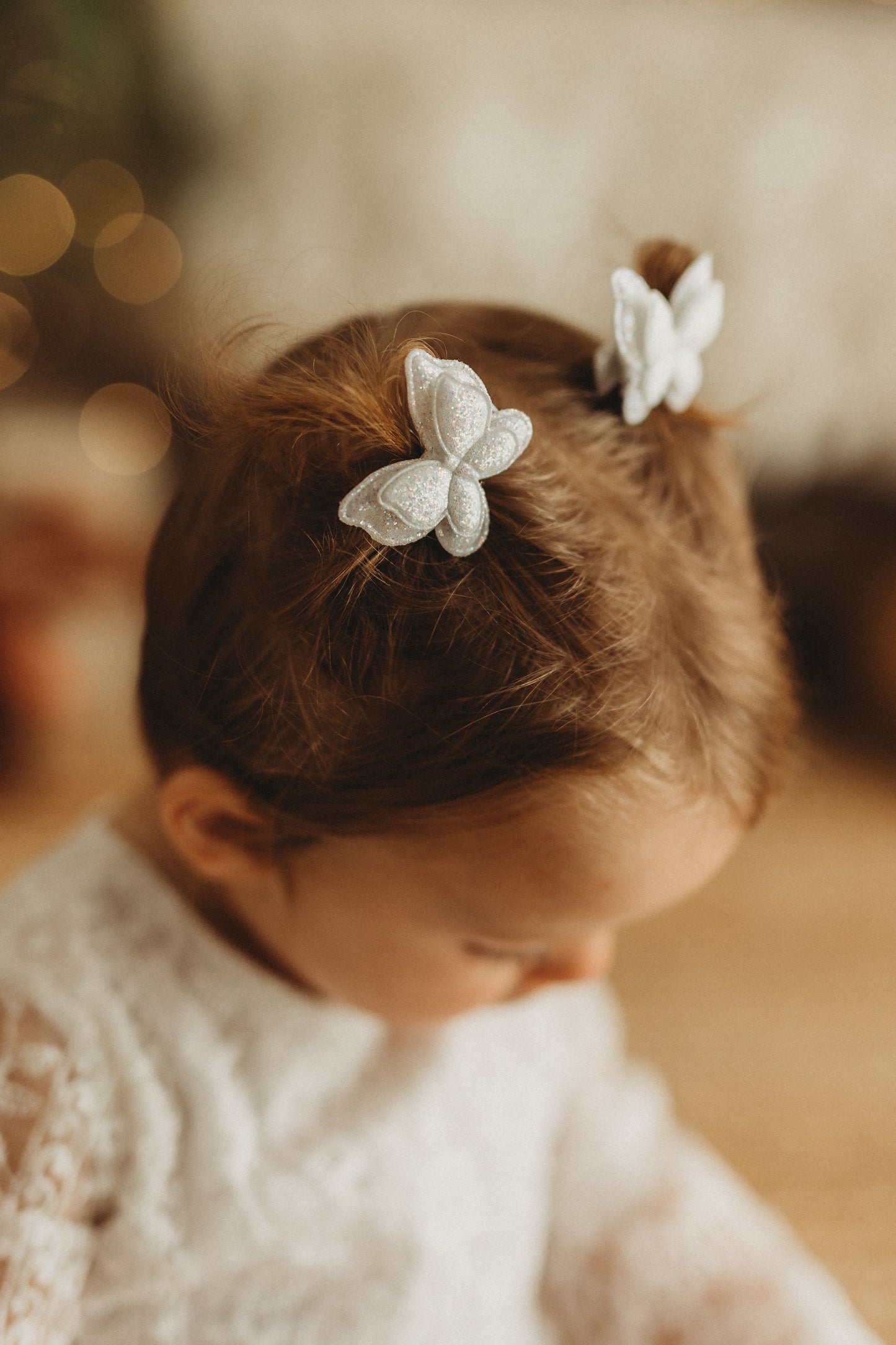 Pigtail Clips | White Glitter Butterflies