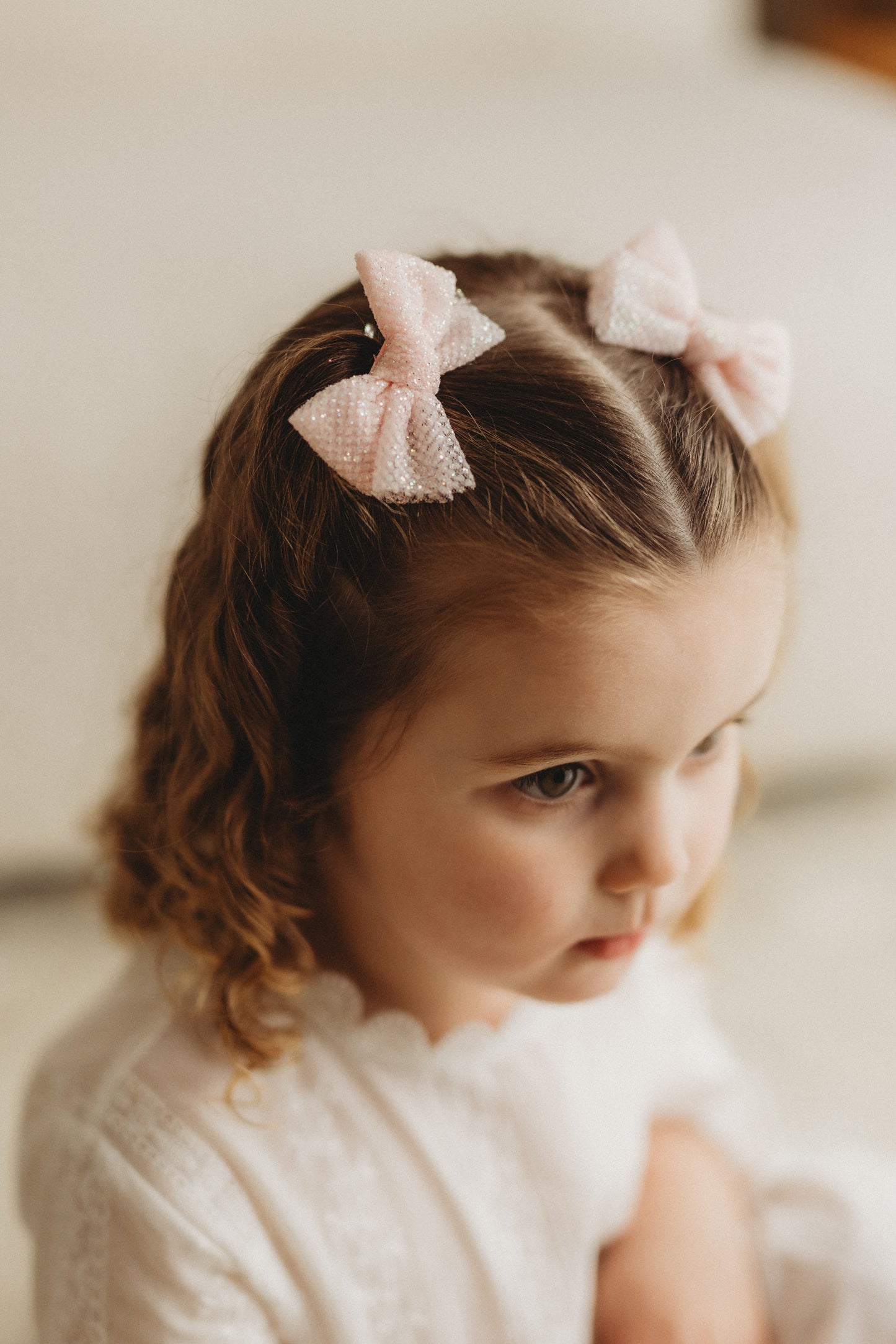 Pigtail Bows | Petal Pink Glitter