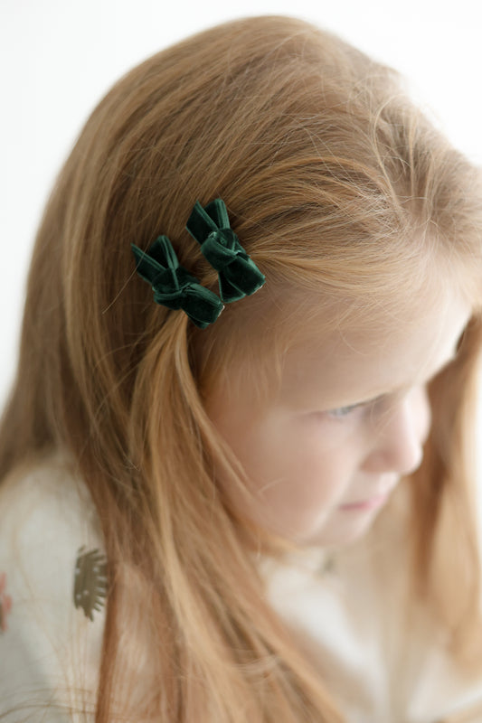 Mini Bow Clips | Emerald Velvet