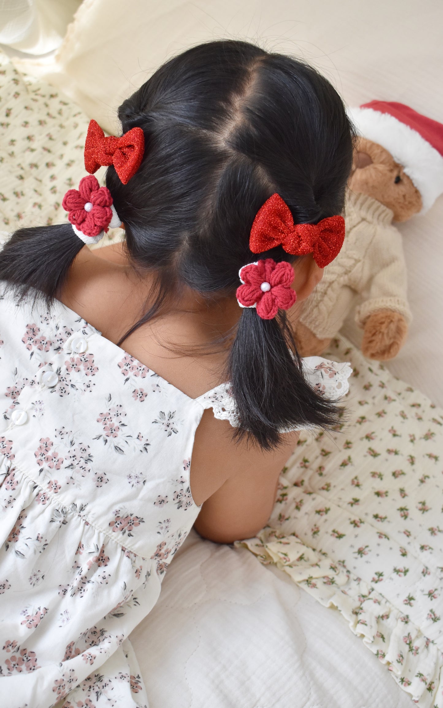 Knot Pigtail Bows | Ruby Sparkle