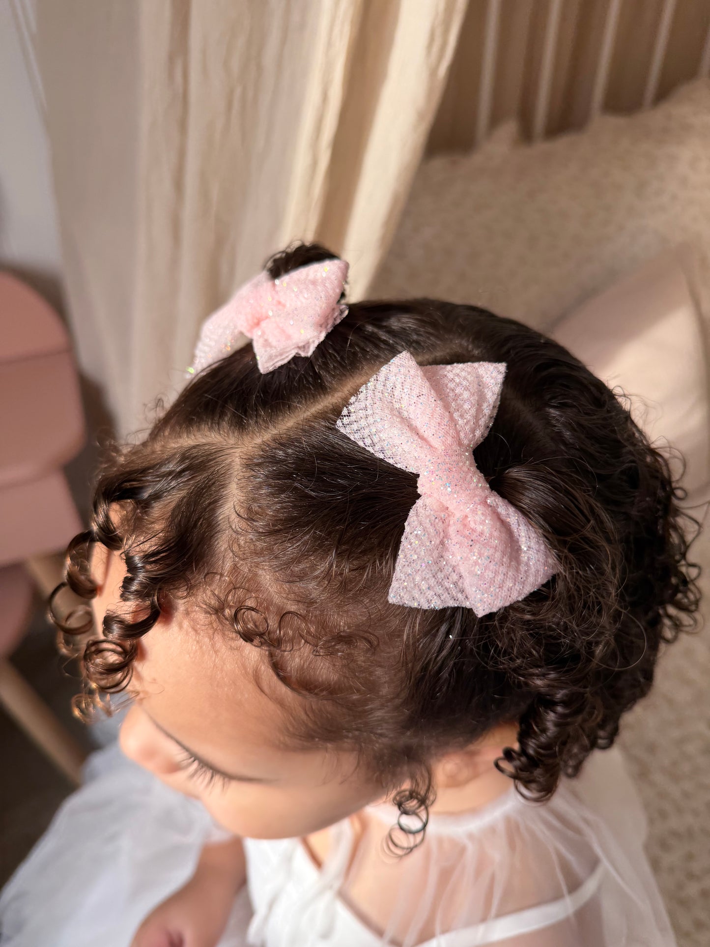 Pigtail Bows | Petal Pink Glitter