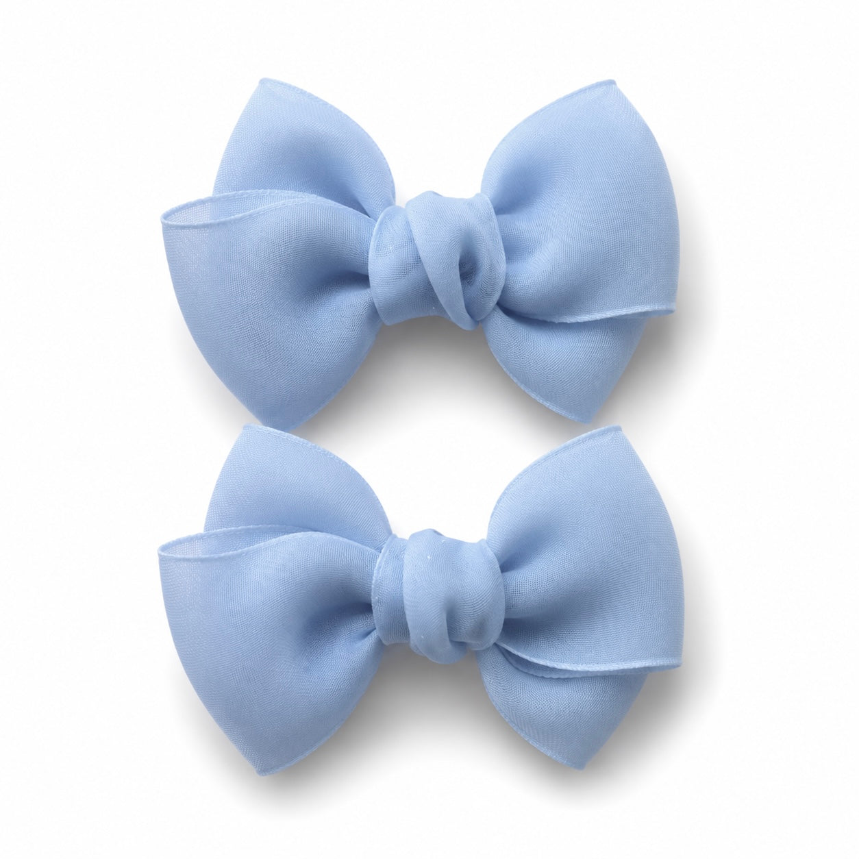 Pigtail Bows | Marshmallow Chiffon - Misty Blue
