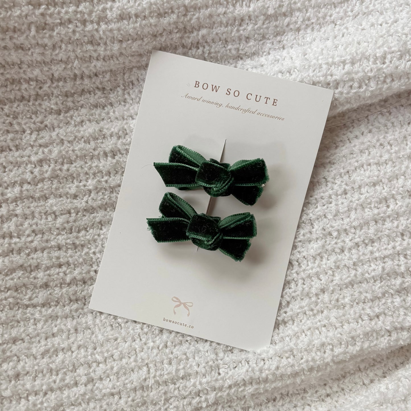 Mini Bow Clips | Emerald Velvet