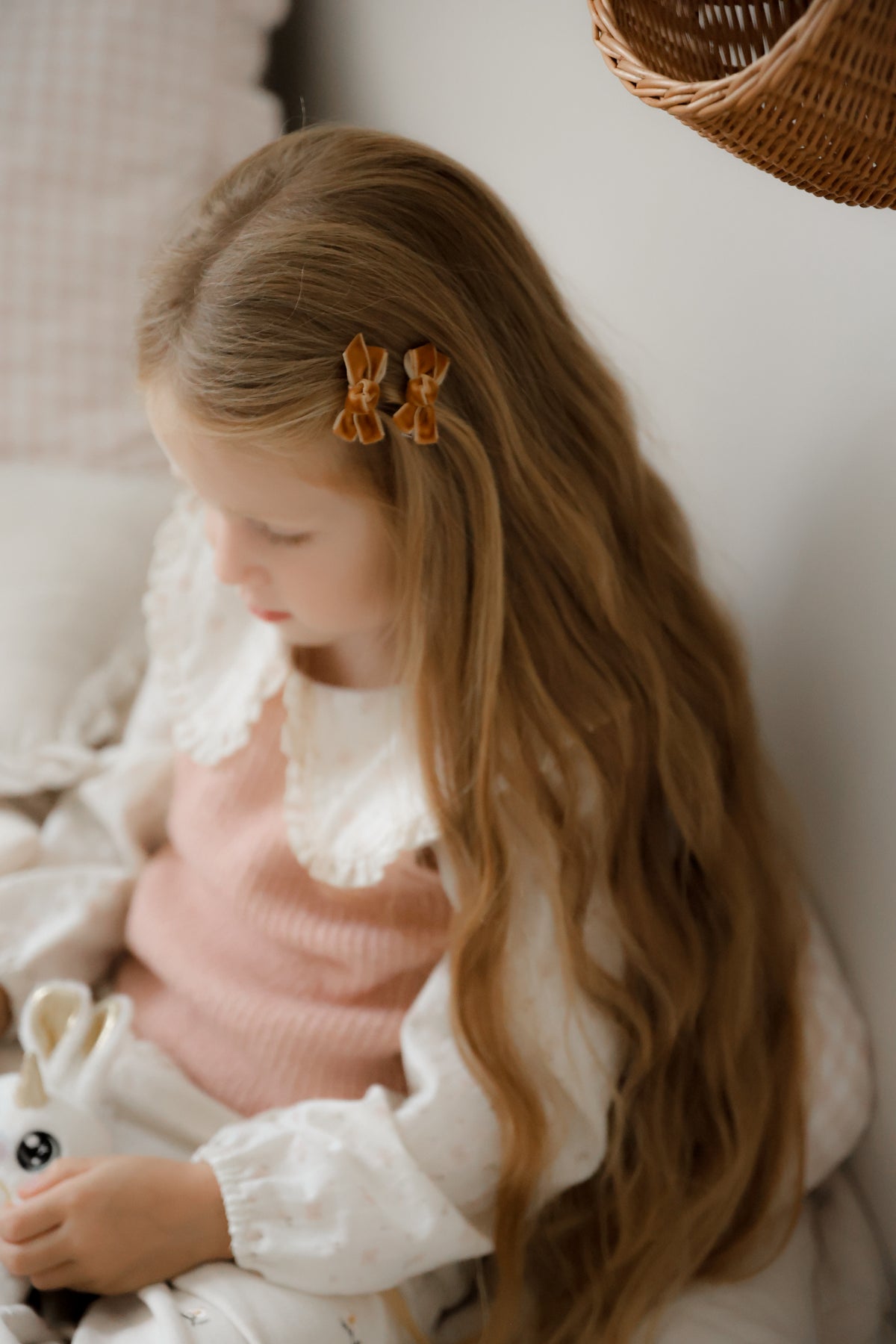 Mini Bow Clips | Golden Ochre Velvet