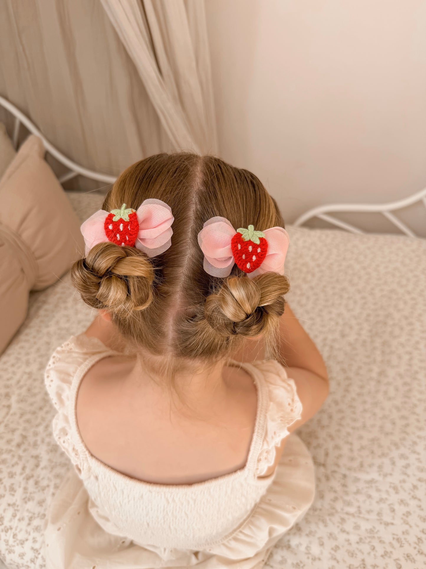 Chiffon Flutter Pigtail Bows | Strawberry Dream