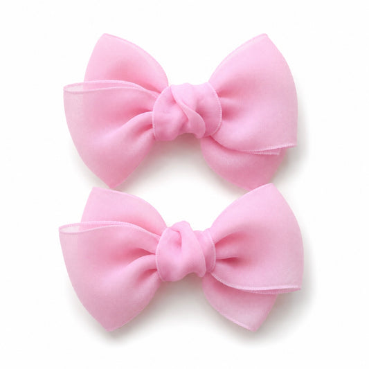 Pigtail Bows | Marshmallow Chiffon - Rosey Pink