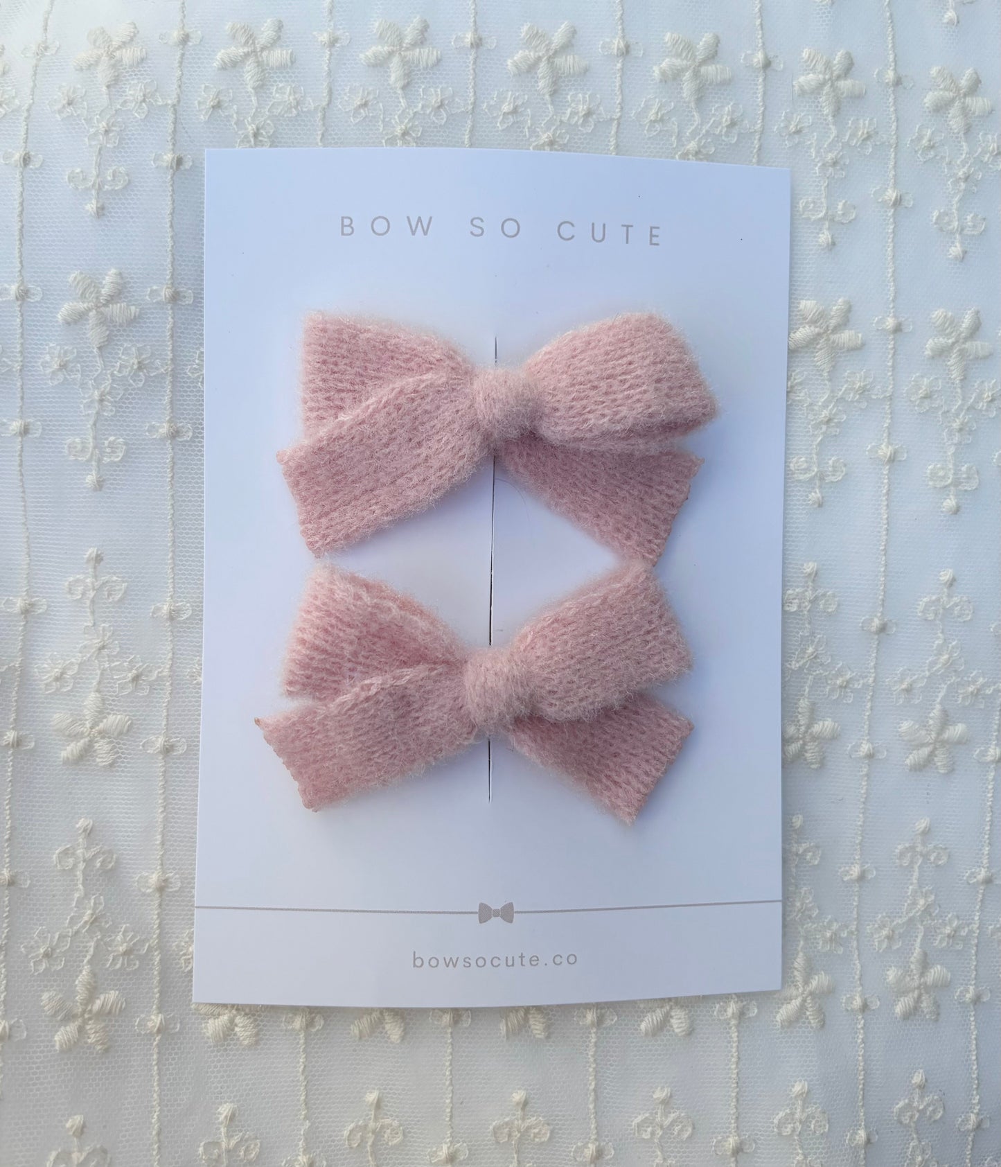 Pigtail Bows | Blush Fluffy Knit