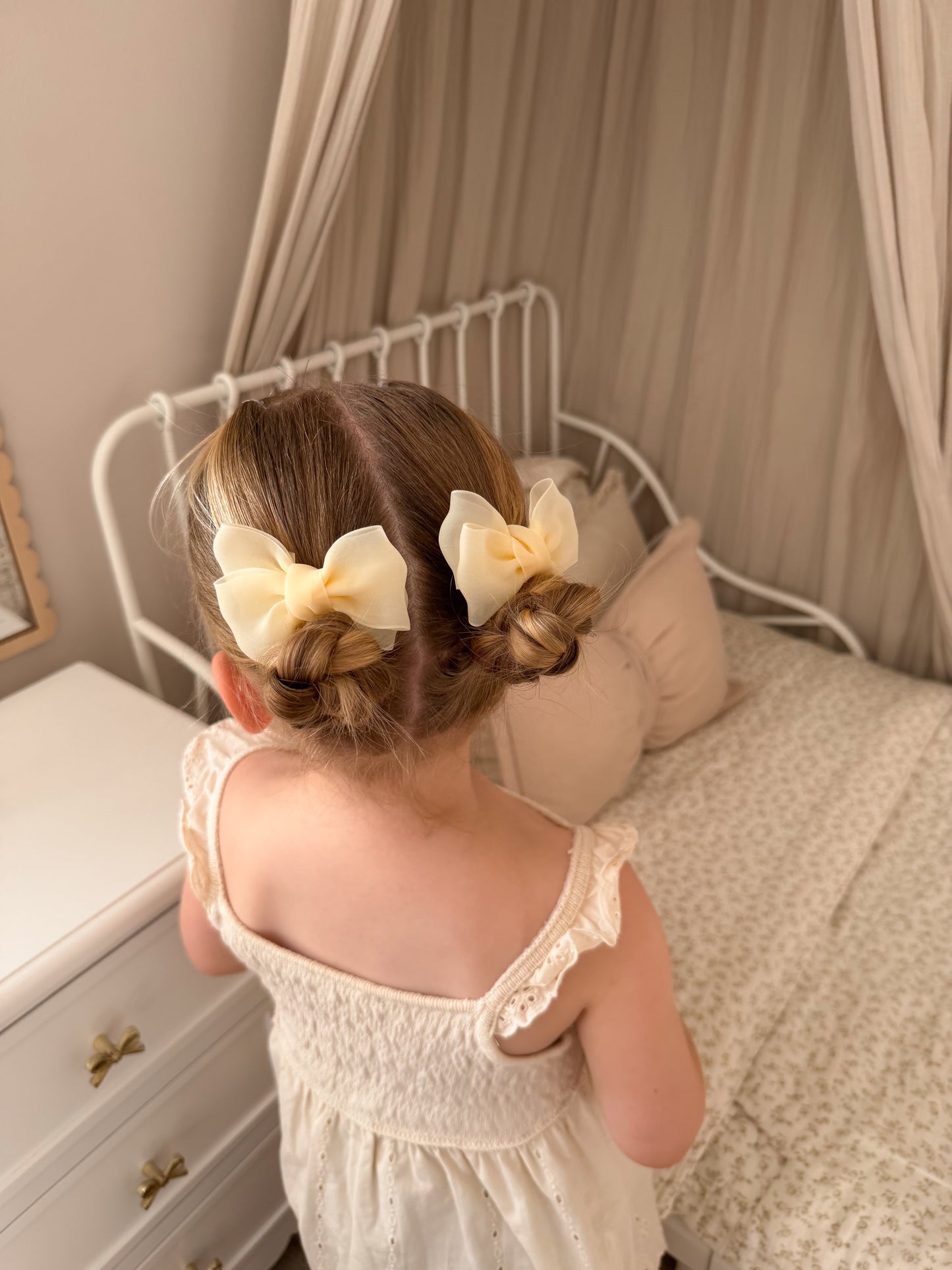 Marshmallow Chiffon Pigtail Bows | Butter Yellow