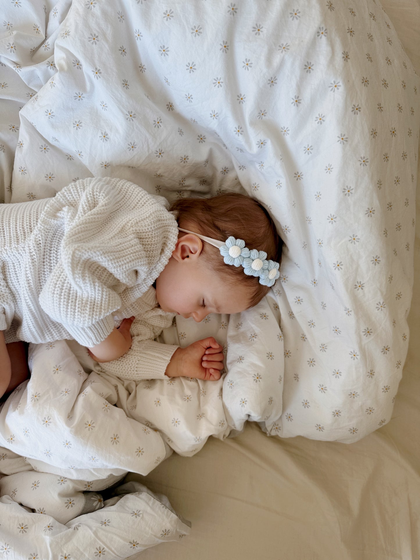 Dainty Headband | Petite Soft Blue Daisies