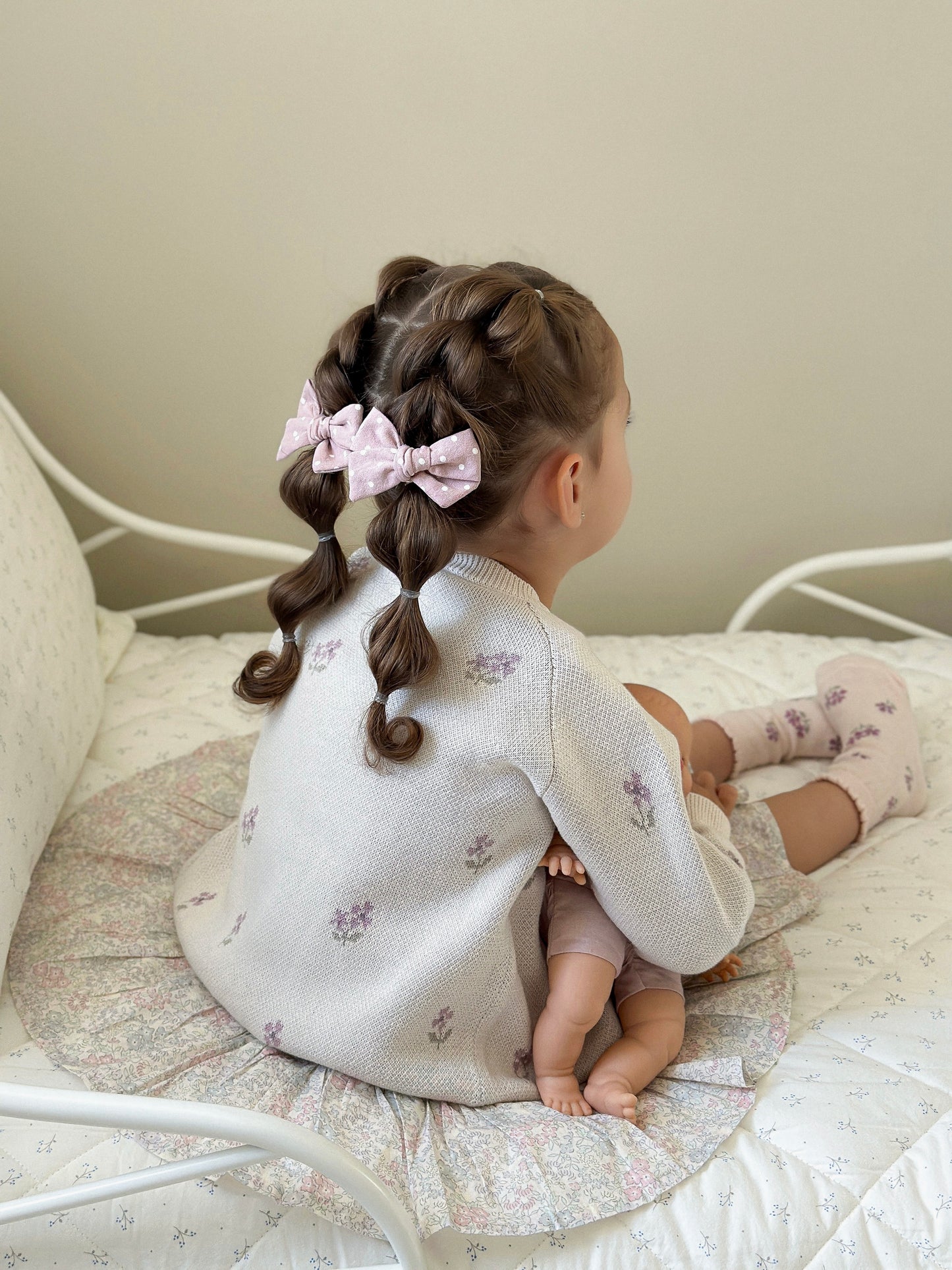 Classic Pigtail Bows | Rosey Mauve Dots