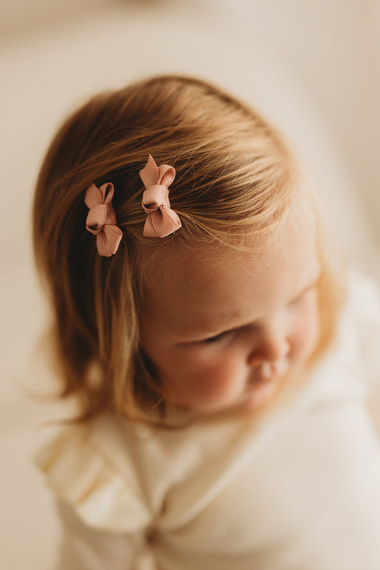 Mini Bow Clips | Rose Satin