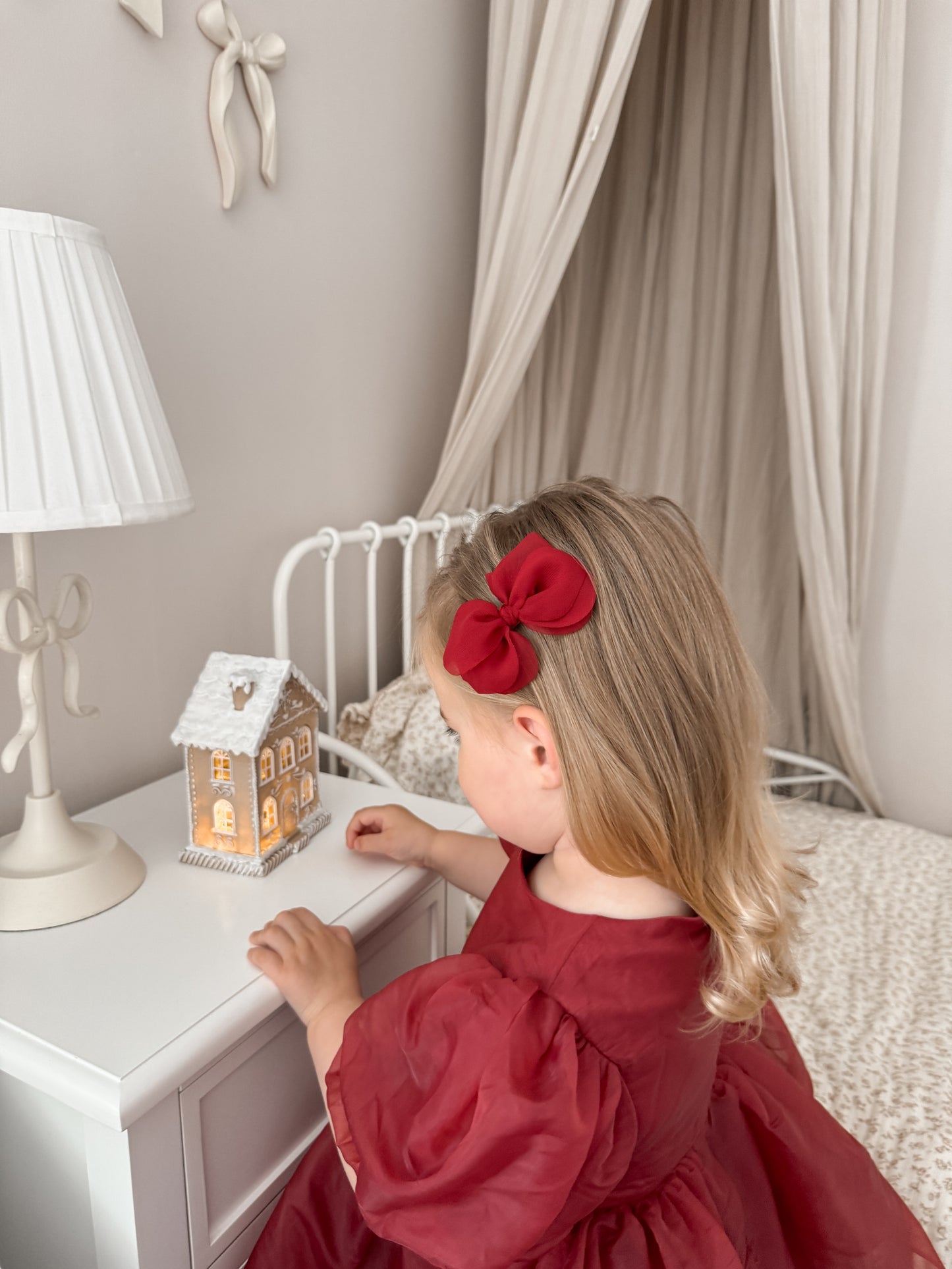 Pixie Bow | Berry Red (Clip or Headband)