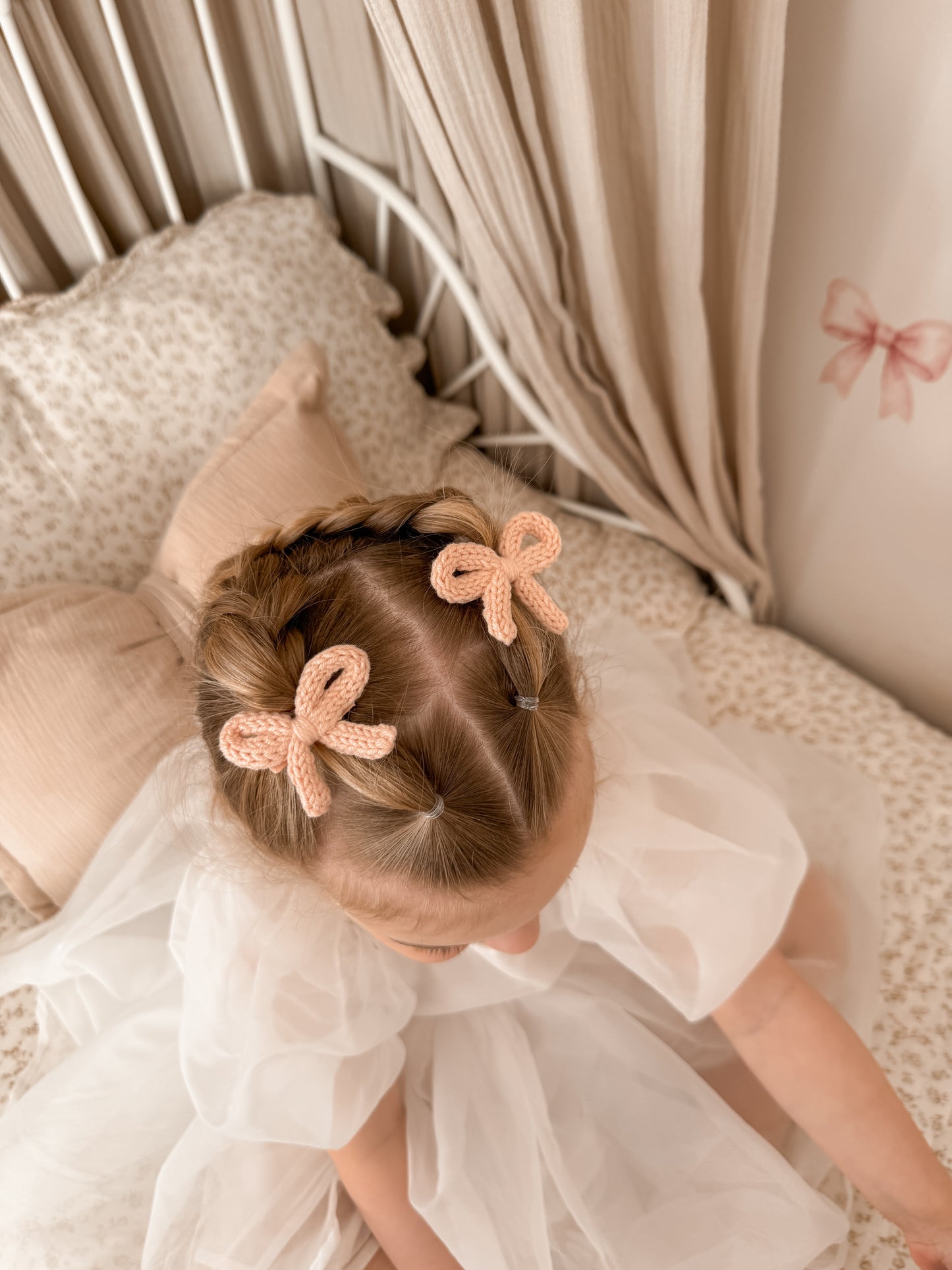 Dainty Knit Pigtail Bows | Ballet Pink