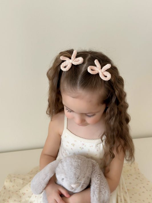 Dainty Knit Pigtail Bows | Ballet Pink