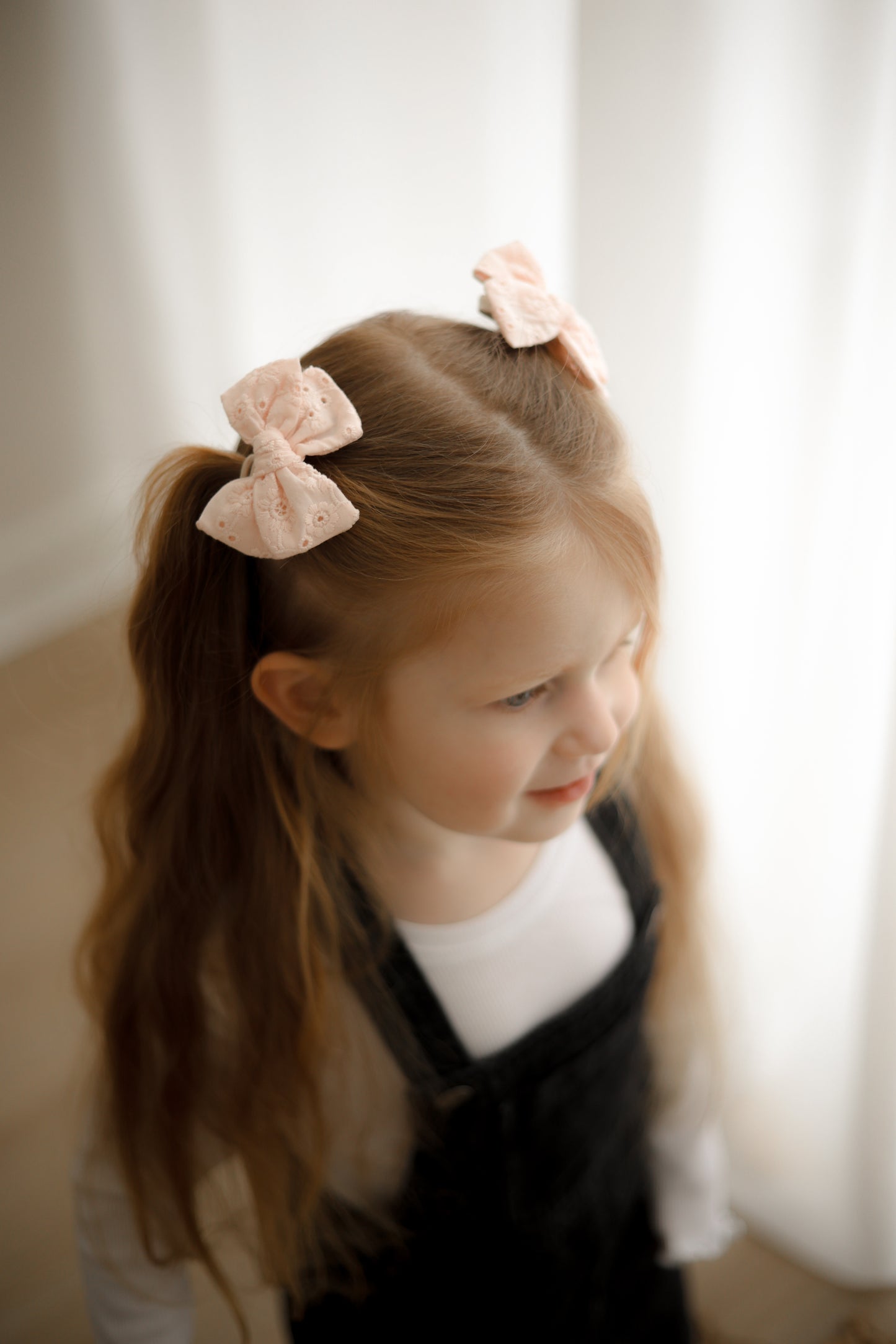 Petite Pinwheel Pigtail Bows | Blushing Peach Broderie