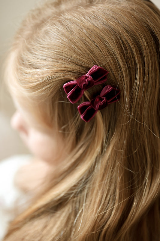 Mini Bow Clips | Rich Berry Velvet