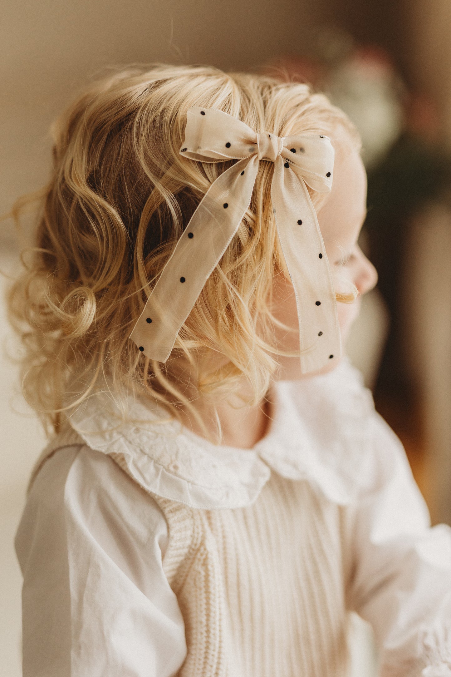 Ribbon Longtail Bow | Neutral Dots