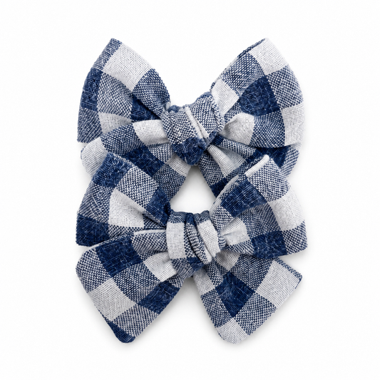 Pinwheel Pigtail Bows | Denim Gingham