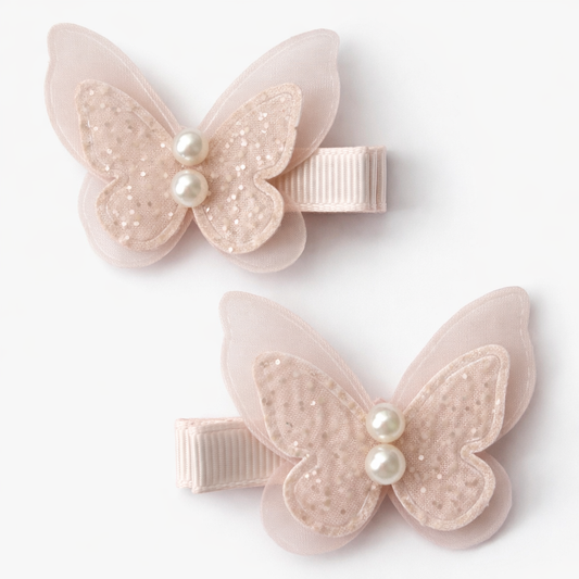Pigtail Glimmer Butterfly Clips | Seashell