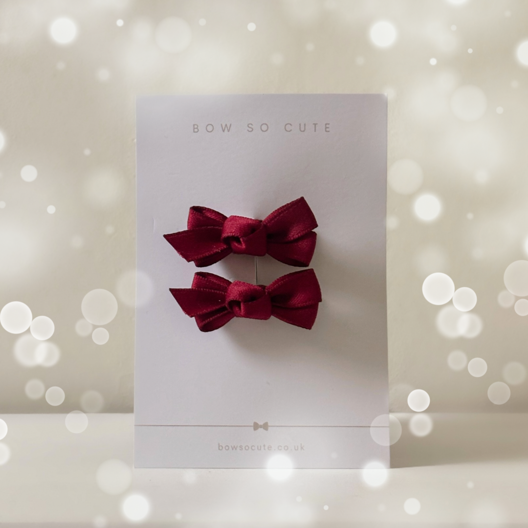 Mini Bow Clips | Rouge Satin