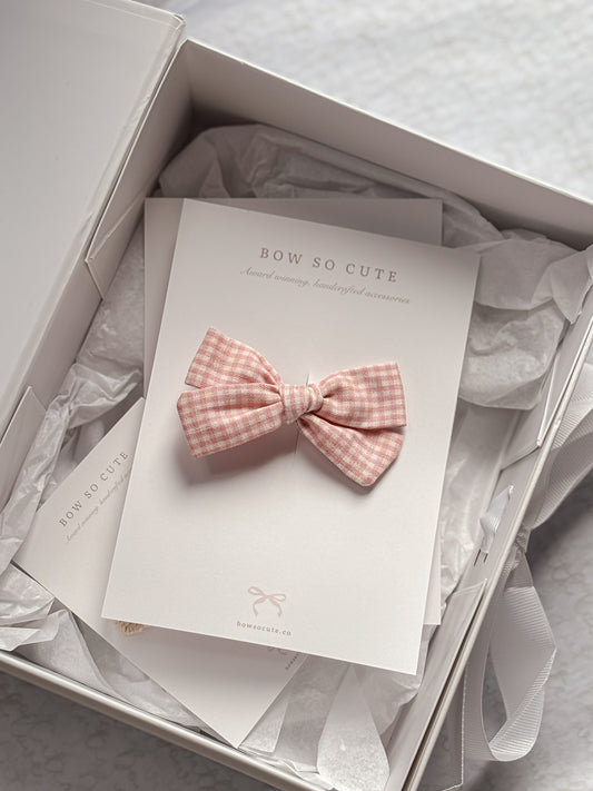 Classic Bow | Sweet Pink Gingham (clip or headband)