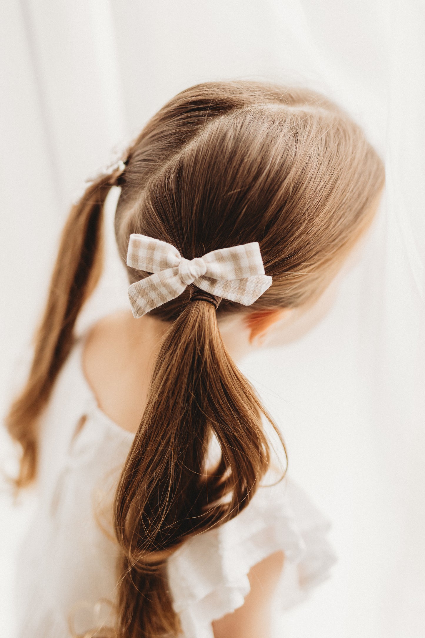 Schoolgirl Pigtail Bows | Oat Gingham