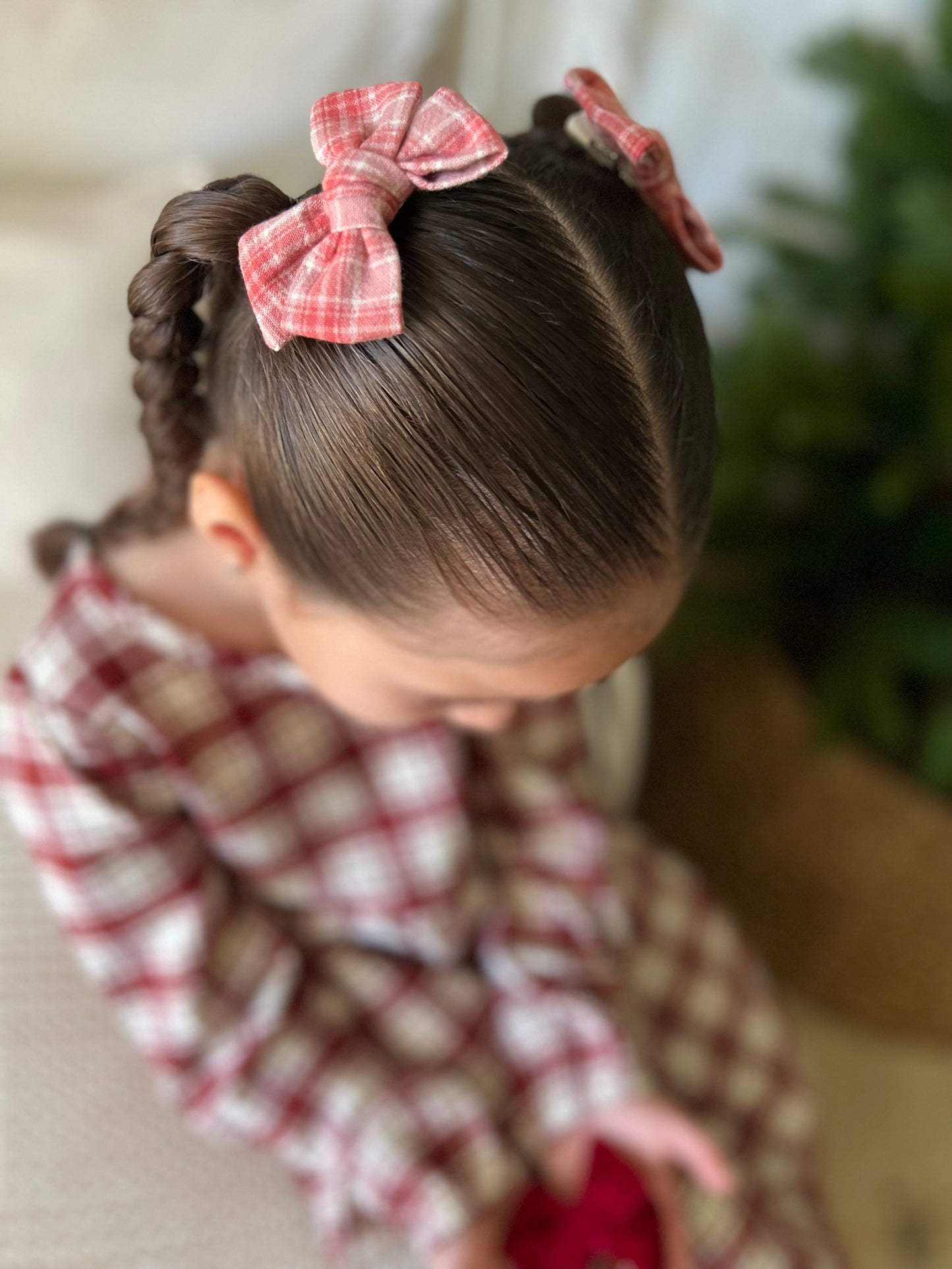 Petite Pinwheel Pigtail Bows | Festive Plaid