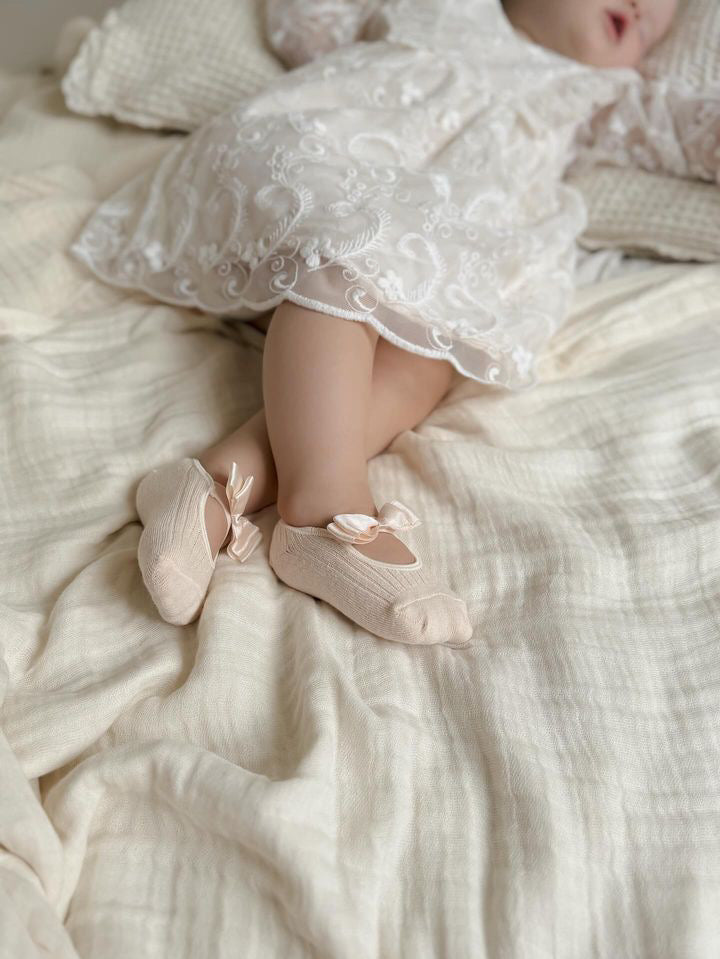 Satin Bow Socks | Pale Peach