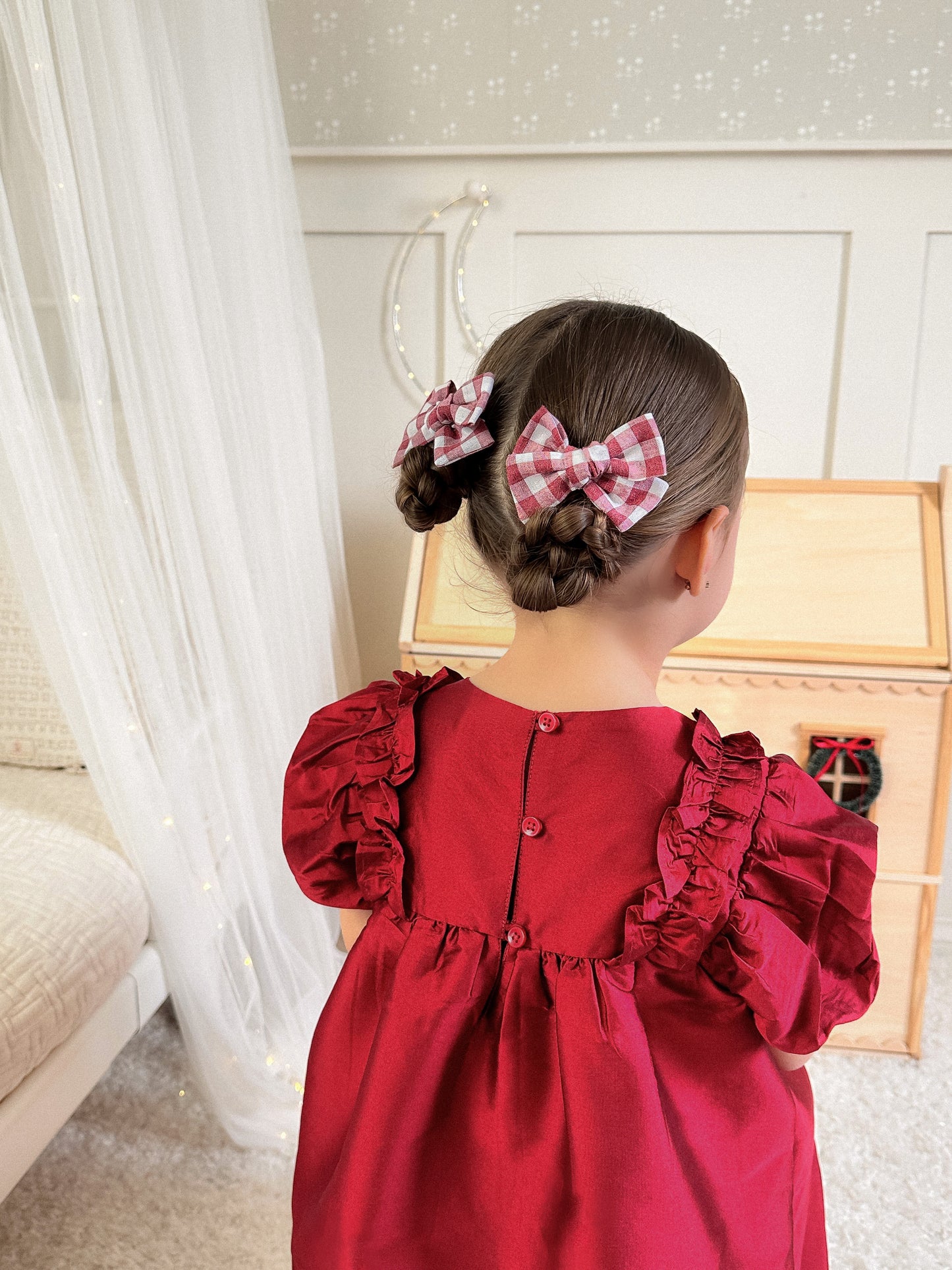 Petite Pinwheel Pigtail Bows | Festive Check
