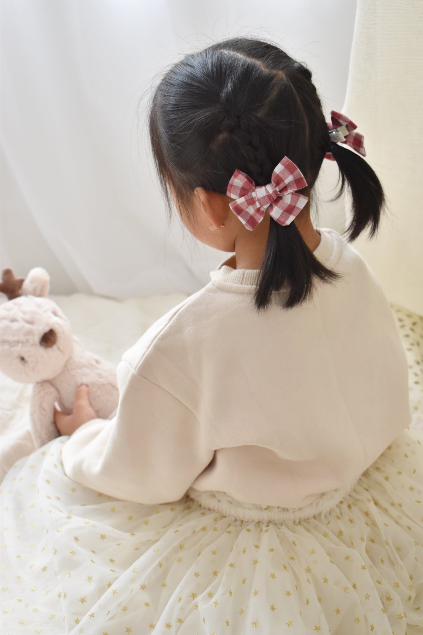 Petite Pinwheel Pigtail Bows | Festive Check