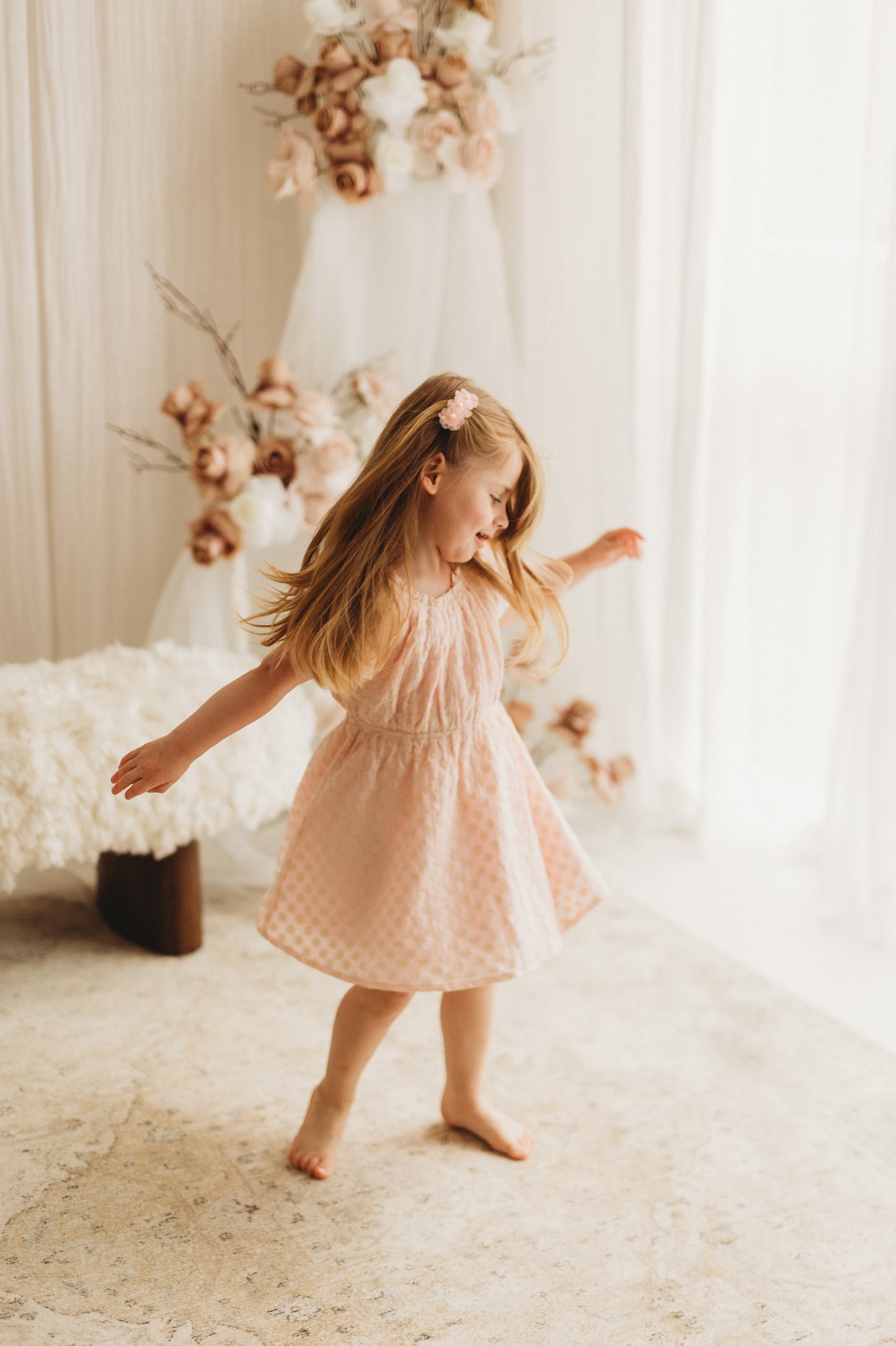 Puff Sleeve Dress | Sweet Pink Daisy Embroidery