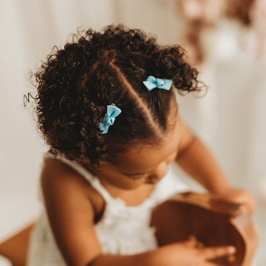 Mini Bow Clips | Sky Blue Satin