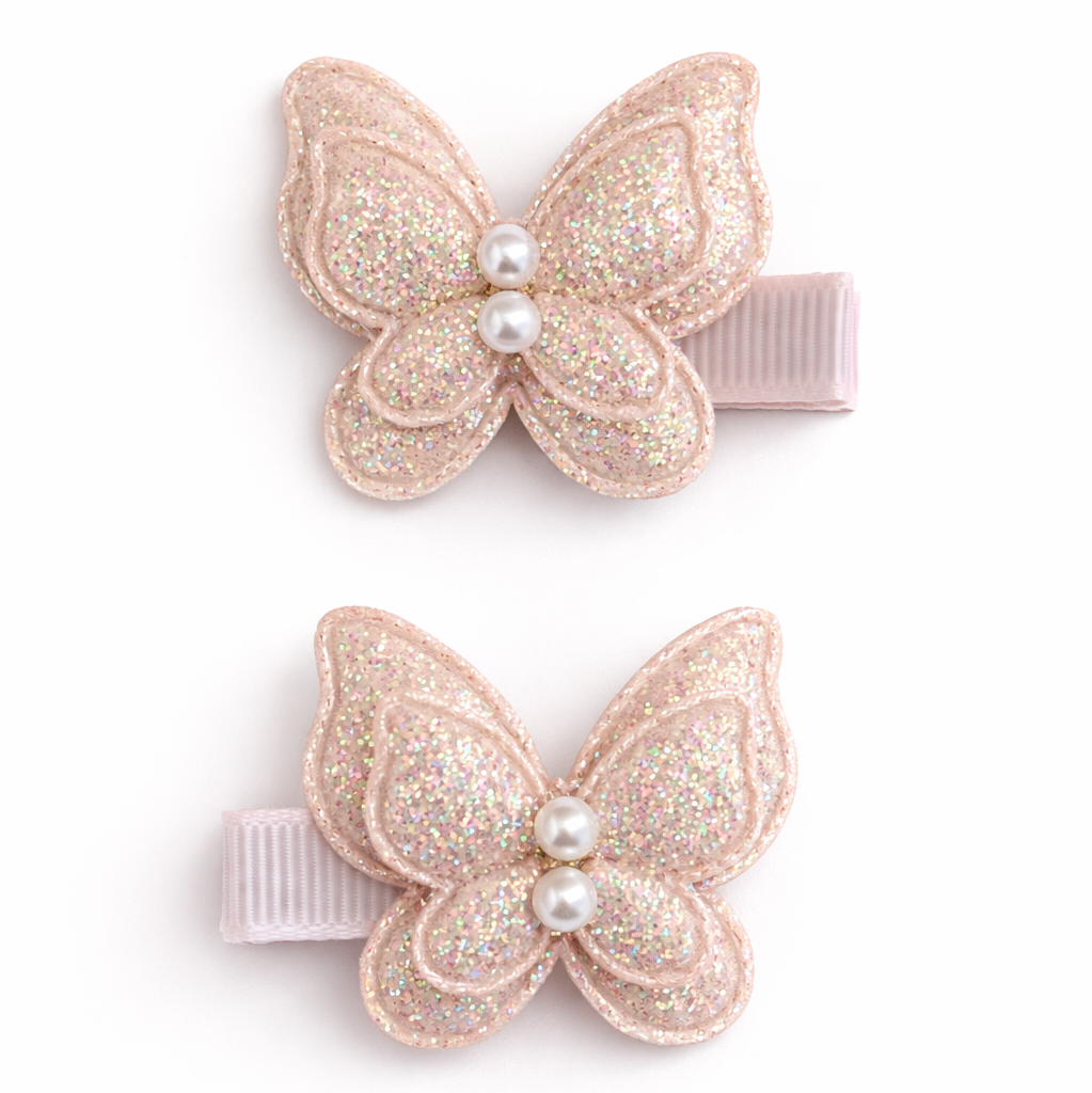 Pigtail Clips | Champagne Glitter Butterflies