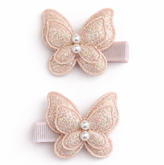 Pigtail Clips | Champagne Glitter Butterflies