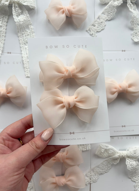 Pigtail Bows | Marshmallow Chiffon