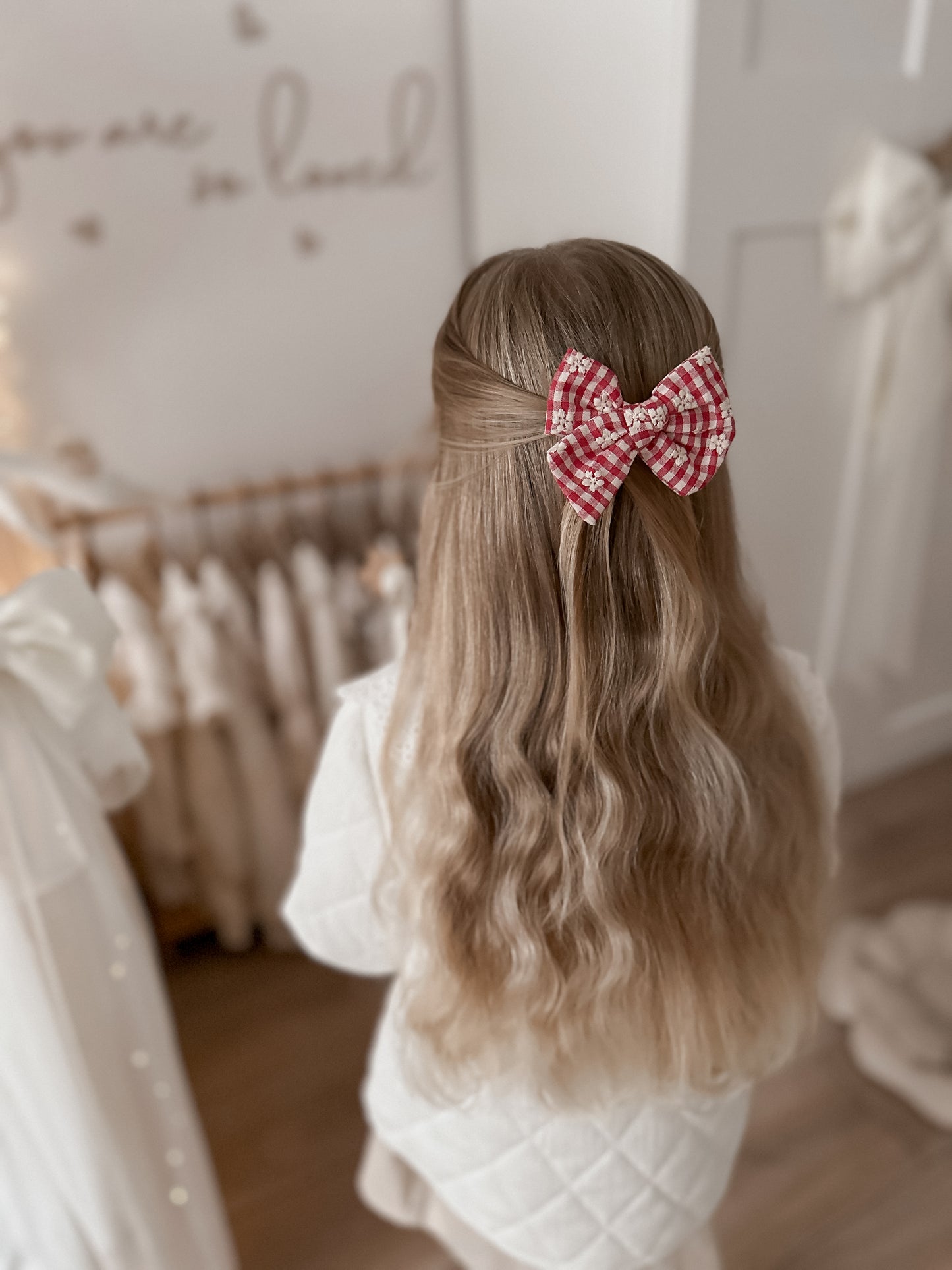 Pinwheel Bow | Red Embroidered Gingham