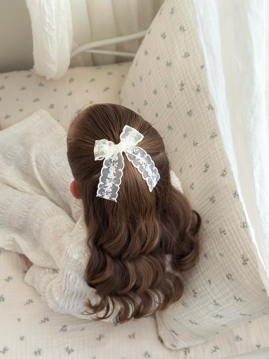 Lace Longtail Bow | Ivory Rose