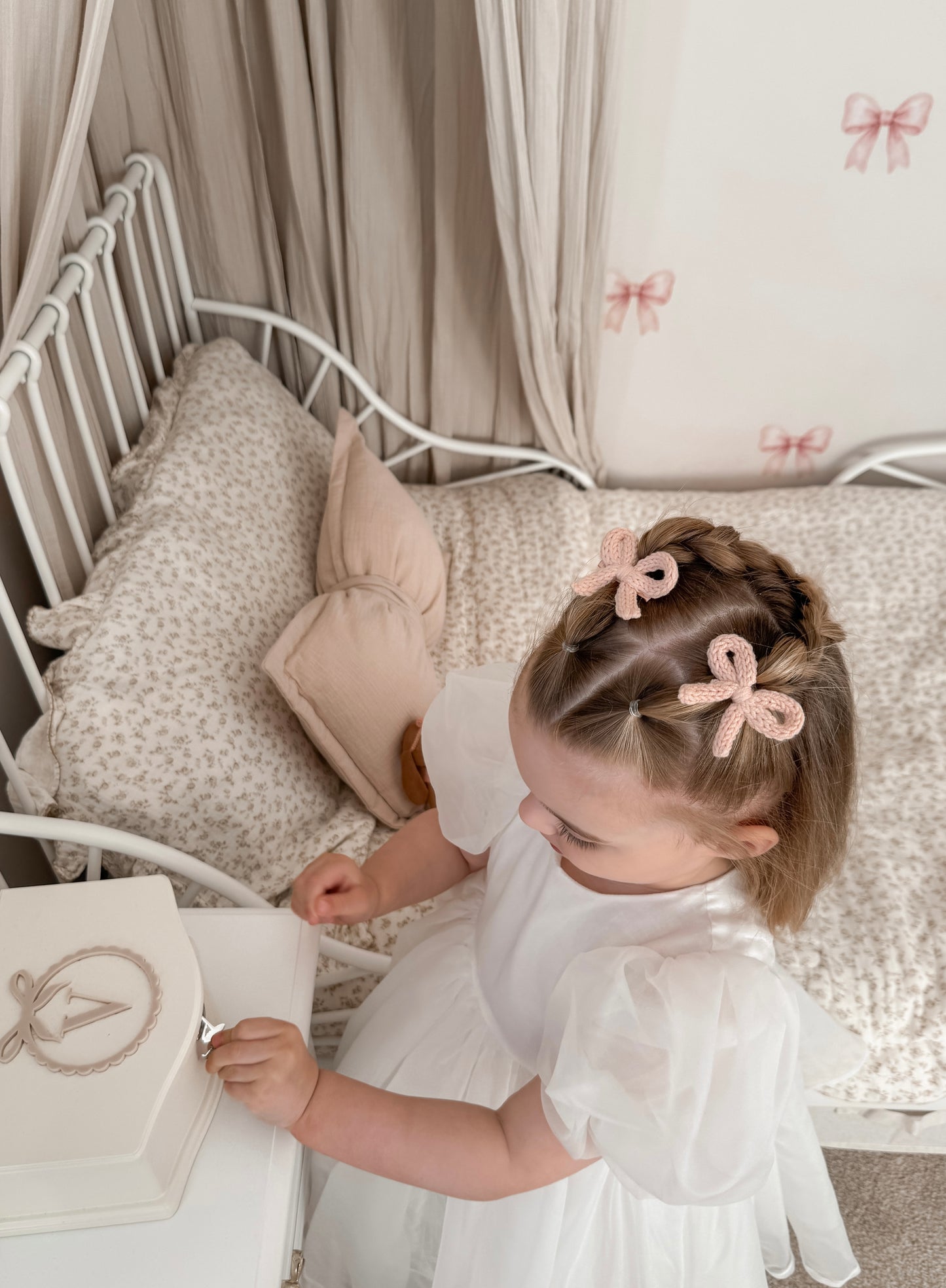 Dainty Knit Pigtail Bows | Ballet Pink