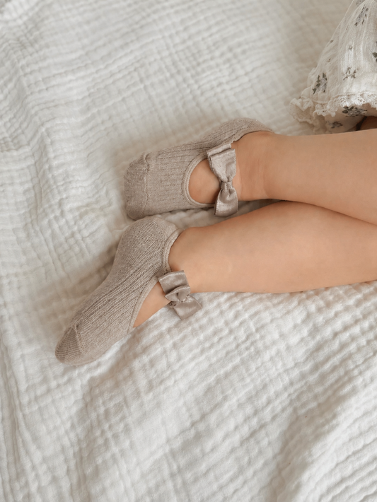 Satin Bow Socks | Stone Beige
