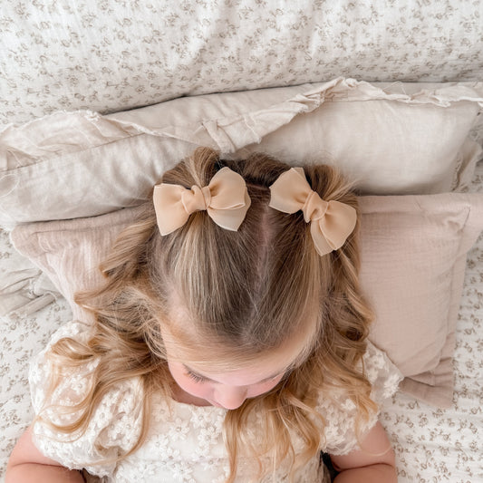 Marshmallow Chiffon Pigtail Bows | Latte