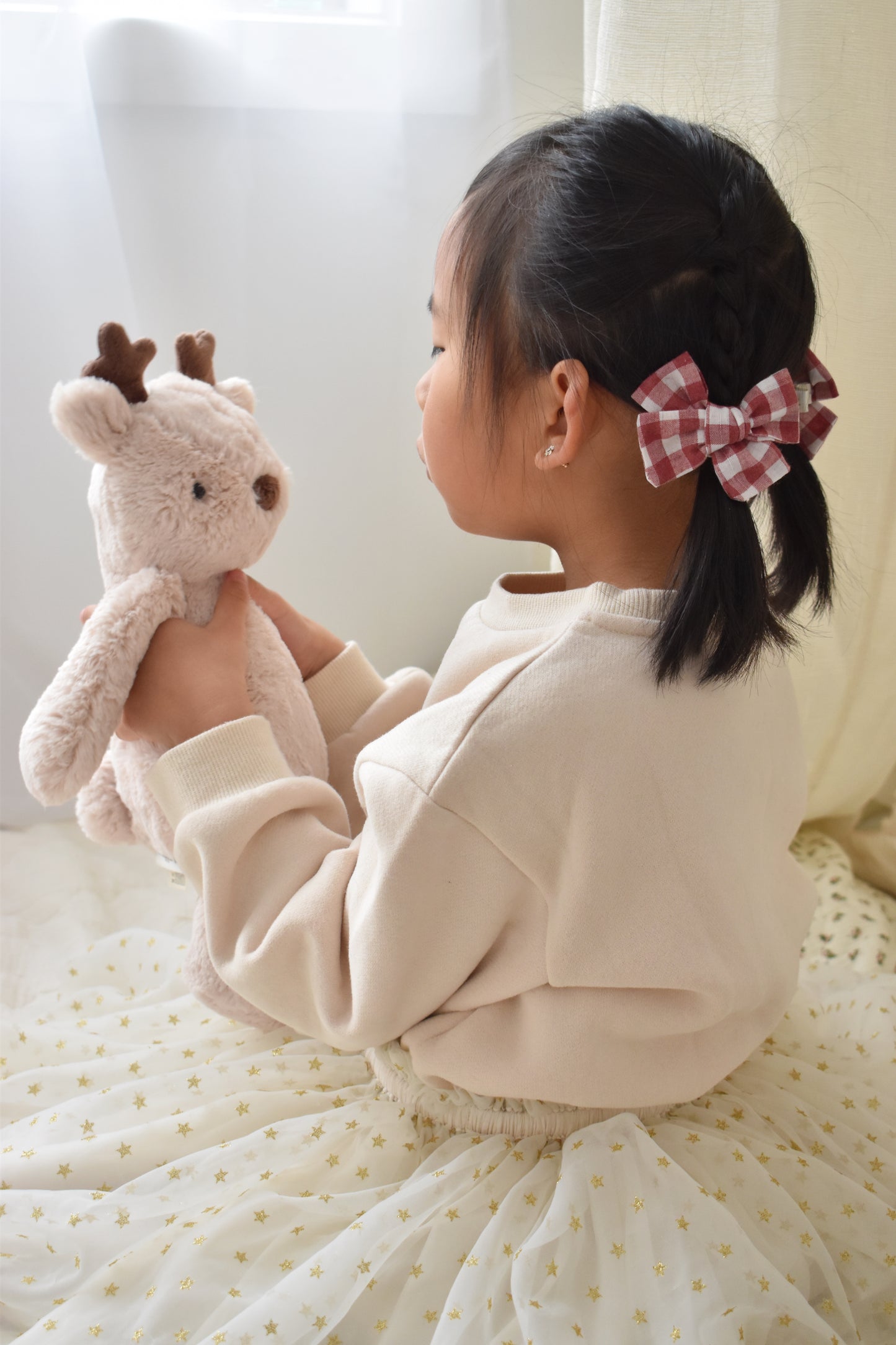 Petite Pinwheel Pigtail Bows | Festive Check