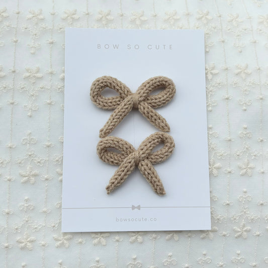 Pigtail Clips | Wheat Dainty Knitted Bows