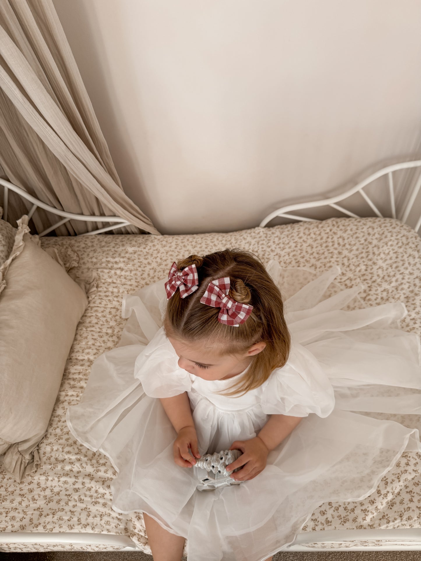 Petite Pinwheel Pigtail Bows | Festive Check