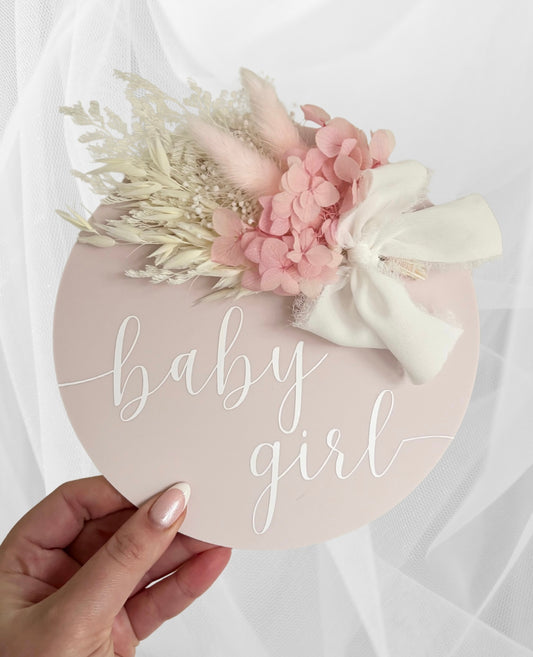 Announcement Plaque | ‘Baby Girl’ Pink Chiffon Florals