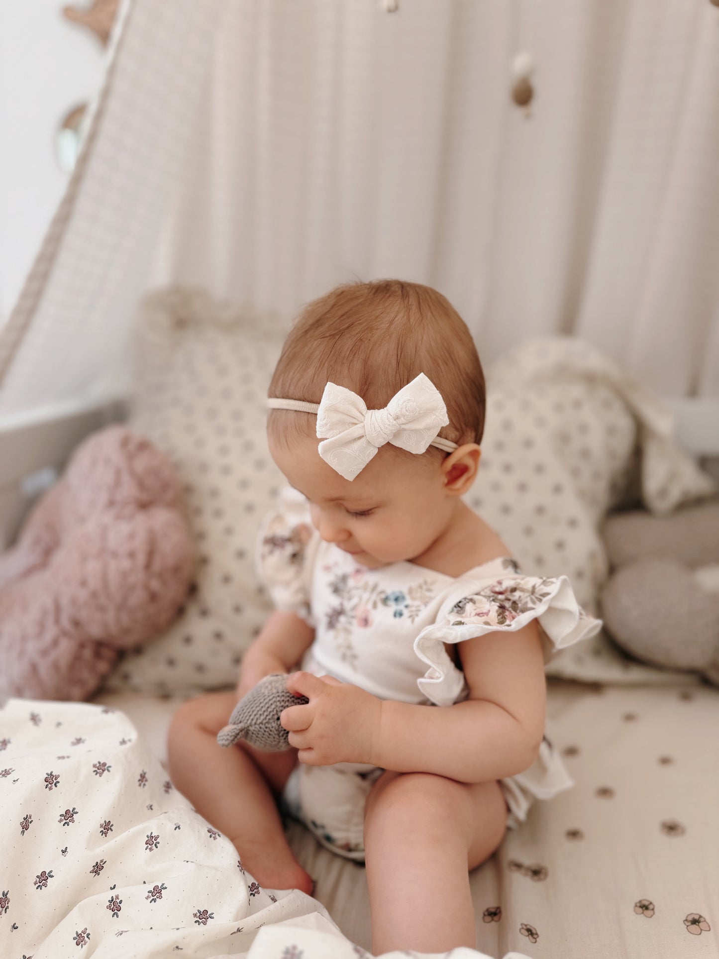 Petite Pinwheel Bow | Heritage Rose (Clip or Headband)