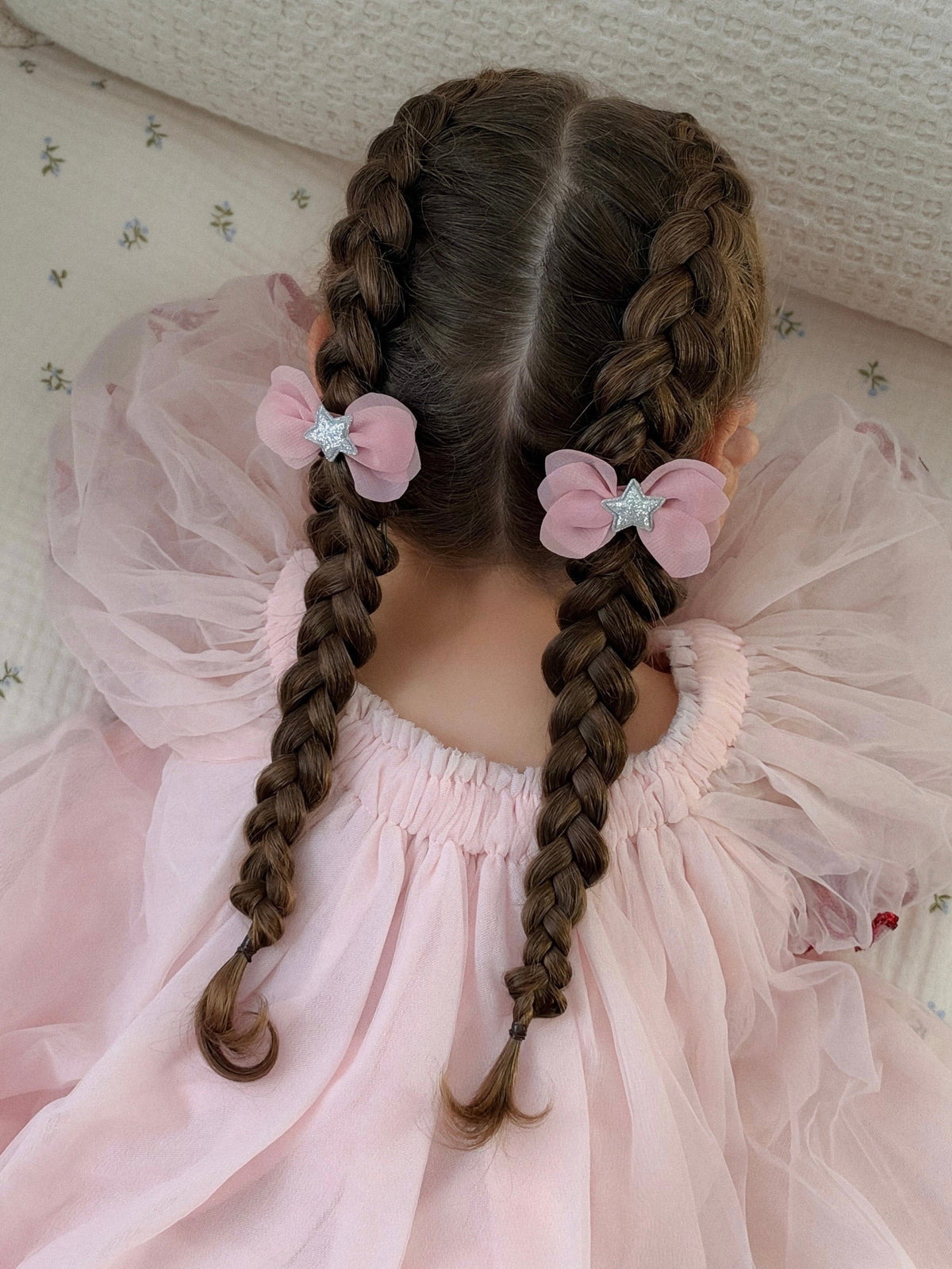 Stardust Pigtail Bows | Petal Pink